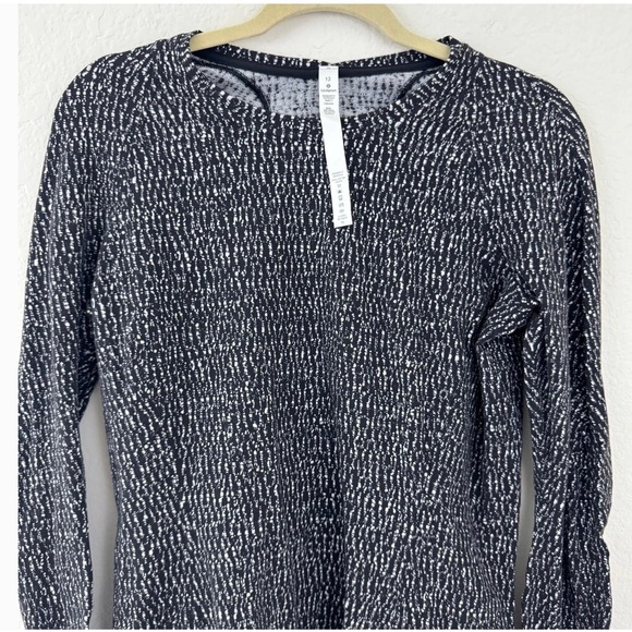 Lululemon Women's Runderful Long Sleeve Active Top Jacquard Black White Size 12 - Picture 5 of 10